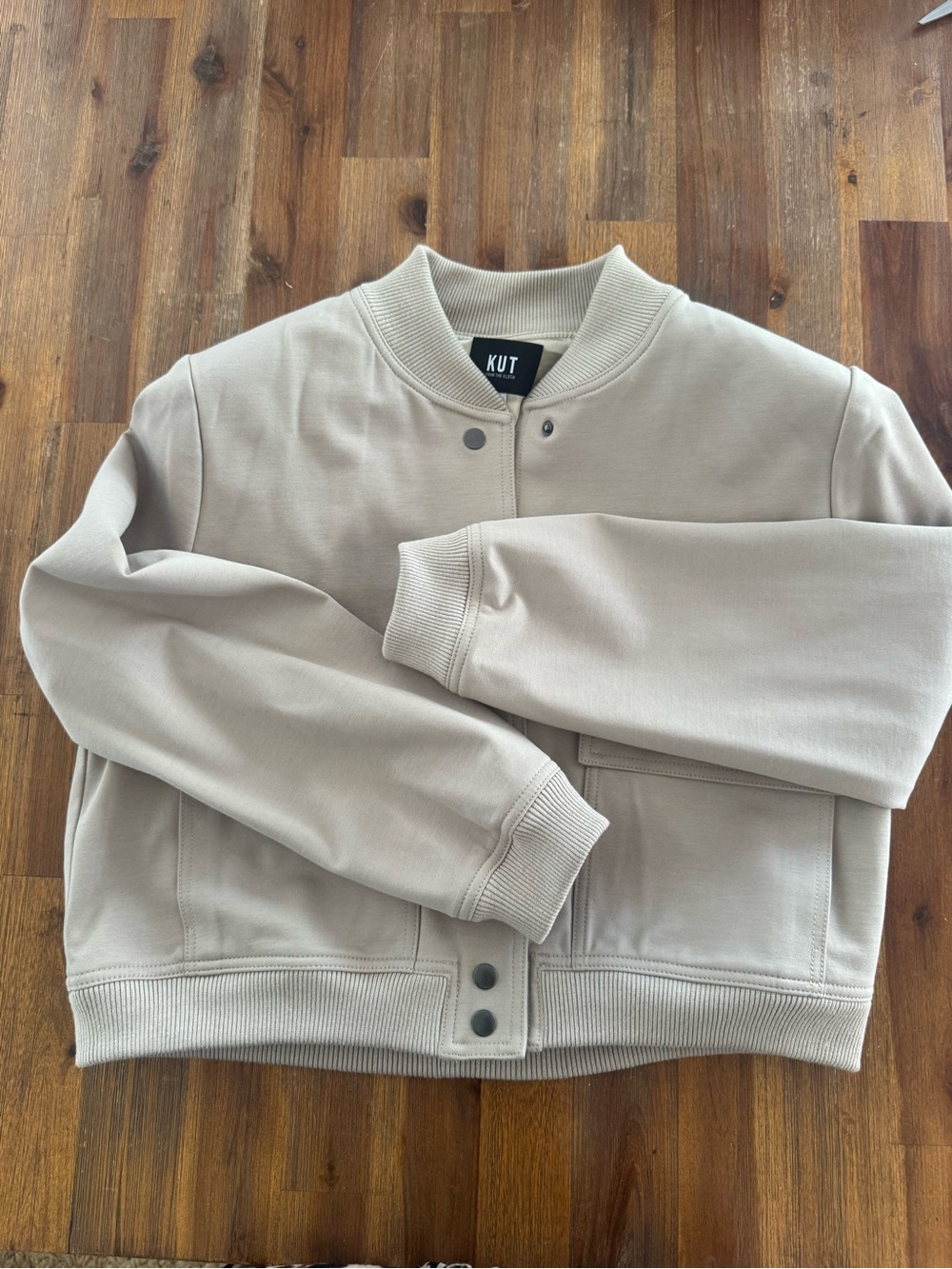 KUT from the Kloth Bomber Jacket Taupe Snap Front Utility Pockets
